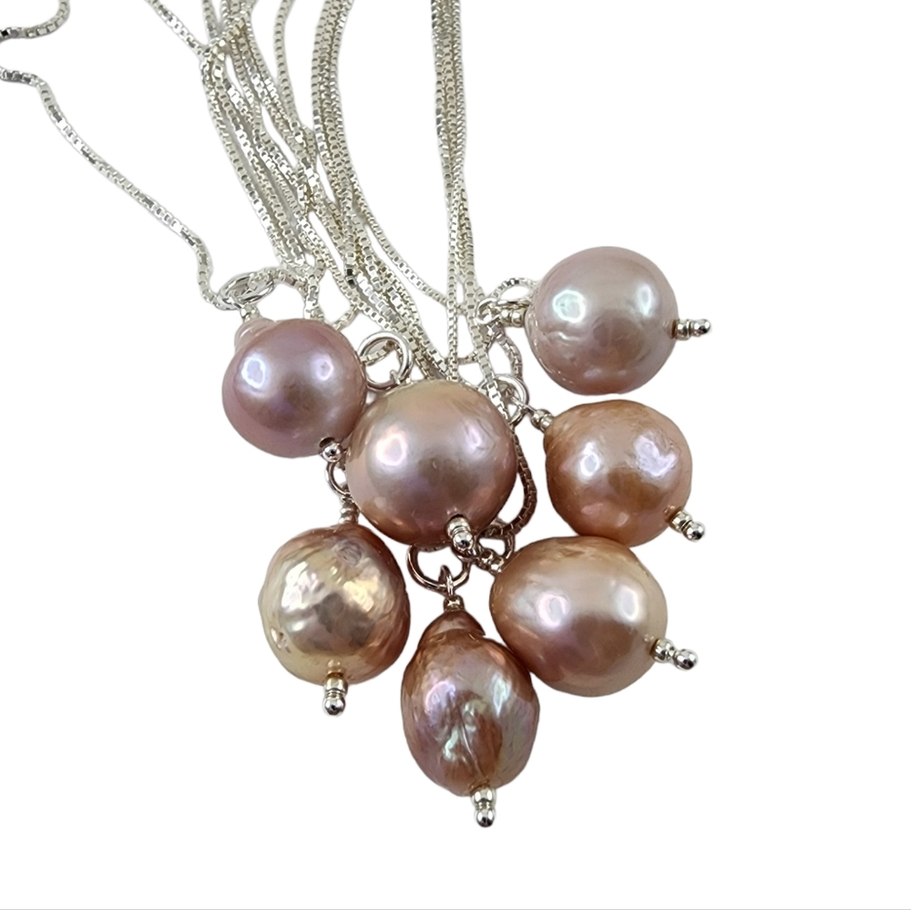 Blush pearl pendant necklace Italian 925 sterling silver large baroque pearl - Picture 7 of 8